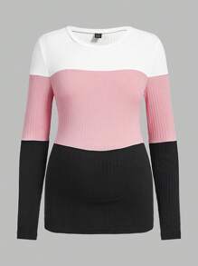SHEIN Camiseta De Punto Acanalado Con Bloques De Color Para Maternidad - Multicolor - Ver 5