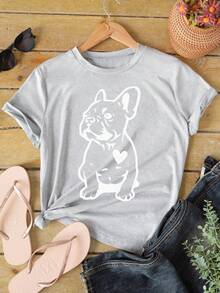 INAWLY T-shirt rond à imprimé chien pour femmes, hauts graphiques pour femmes