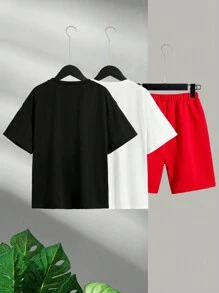 Boys' Holiday Coconut Tree Pattern Round Neck Pullover Short-Sleeved Tops And Shorts Suit - Multicolor - View 2