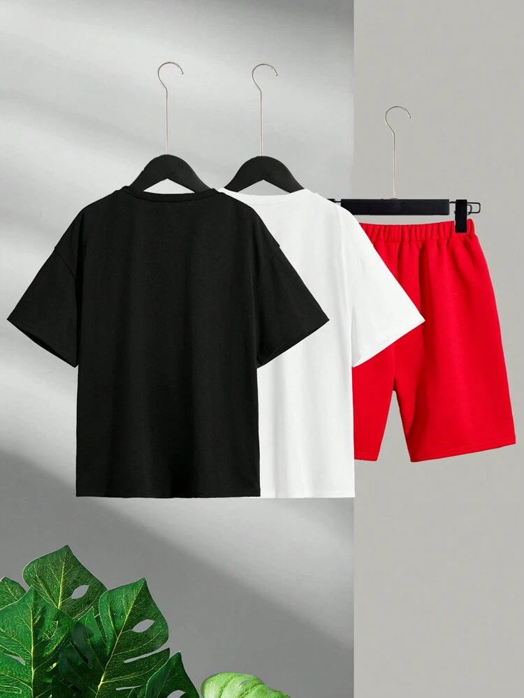 Boys' Holiday Coconut Tree Pattern Round Neck Pullover Short-Sleeved Tops And Shorts Suit