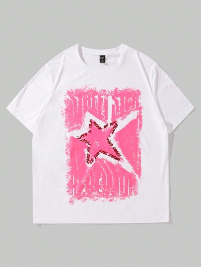 Prep Men's Short-Sleeve Y2k T-Shirt With Star Print, Suitable For Daily Wear In Spring And Summer, School, 2000s Style