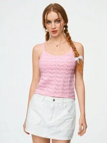 SHEIN Qutie Top De Punto Ligero Y Dulce Con Textura De Corazón Para Mujer - Rosa - Ver 1