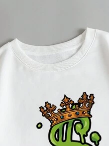 SHEIN Slayr Plus Size Women's Crown & Letter Print Long Sleeve Sweatshirt - White - View 3