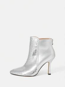 CUCCOO SZL Gợi cảm Và Đúng mốt Màu bạc Long lanh Pointed Toe Giày bốt ngắn Với 9.5cm Giày cao gót , Dây kéo bên Khép kín , Giải trí Phong cách , Đối với phụ nữ In Mùa thu Và Mùa Đông - Bạc - Xem 2