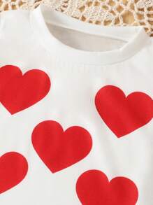 Baby Girl Summer New Heart Pattern Embroidered T-Shirt And Jeans Shorts Set - Multicolor - View 3