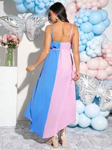 Loomaby Sukienka ujawniająca płeć Elegancka sukienka ciążowa bez rękawów w blokach kolorów na baby shower