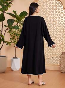 Seusyu Women Two-piece Outfits Berikat Contrast Binding Plain Casual Anggun - Hitam - View 2