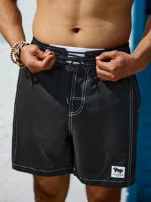 Zalmeno Men's Patch Detail Cross Tied Beach Shorts - Black - View 4