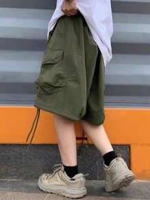 Manfinity Hypemode Men's Cargo Shorts With Drawstring Hem - Army Green - View 2