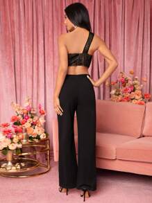 Hauture 單肩花卉胸衣連身褲 - 黑色 - 查看 2