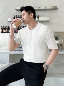 Claim Dot 男款休閒針織短袖polo衫 - 白色 - 查看 3