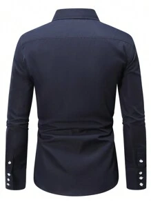 Camisa De Manga Larga De Color Sólido Para Hombre - azul real - Ver 2