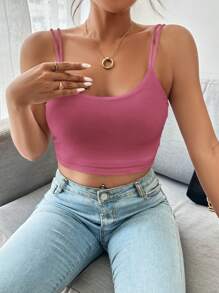 SHEIN PETITE Top Corto De Color Sólido Con Doble Tirante - Rojo violeta - Ver 5