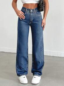 EURMUSE Women's Straight Leg Jeans - Dusty Blue - View 1