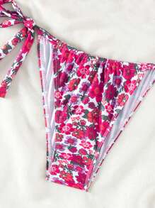 SHEIN Swim Bikini thắt nút họa tiết hoa cho nữ mùa hè Valentine - Nhiều màu - Xem 4