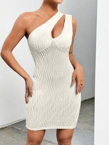 SHEIN Unity 女士镂空单肩无袖纹理连衣裙 - 杏色 - 查看 6