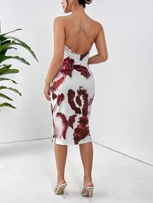 SHEIN Privé 十字背部搖鈴鏈子細節吊帶洋裝 - 彩色 - 查看 2