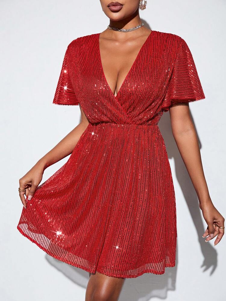 Ladies' Shiny Deep V-Neck Dress