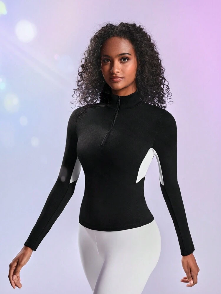 Women's High Neck Long Sleeve Sports Sweatshirt