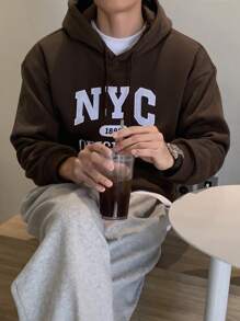 DAZY Nam Thêu Chữ Túi kangaroo Dây rút Hoodie - màu nâu - Xem 4