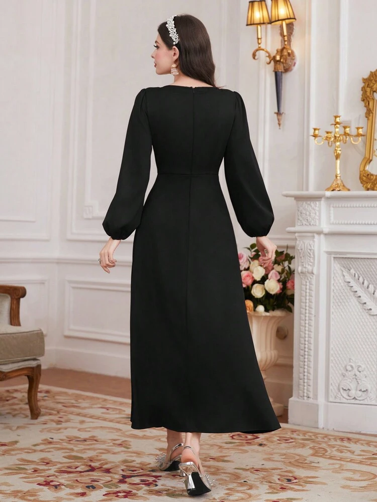 Women's Beaded Embroidered Lantern Sleeve Dress Long Evening Dresses Fall Cloth For Women