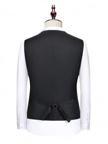 Calvornis Men's Plus Size Double Breasted Plaid Suit Vest - Black and White - View 2