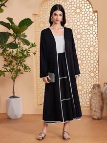 Seusyu Women Two-piece Outfits Berikat Contrast Binding Plain Casual Anggun - Hitam - View 6