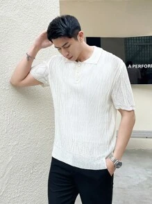 Claim Dot 男款休閒針織短袖polo衫 - 白色 - 查看 5