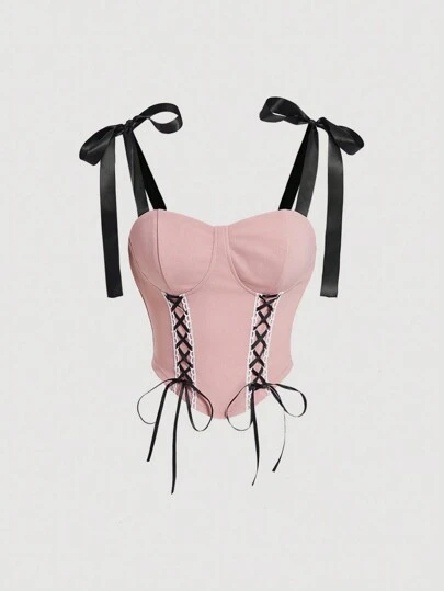 SHEIN MOD Women's Color Block Bandeau Strapless Camisole For Summer Top With Tie