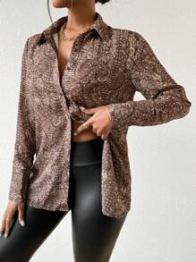 Zolique Của phụ nữ Hình da rắn In Mở Lưng Áo sơ mi - Nhiều màu - Xem 3