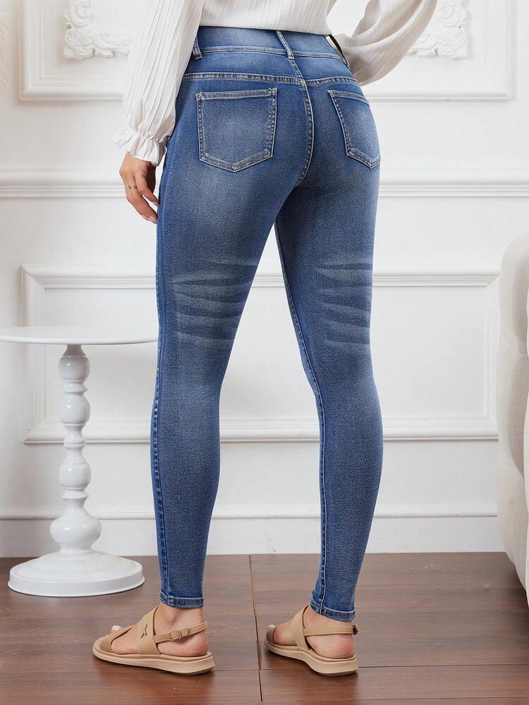 Slim Fit Denim Jeans For Women With Button Fly Closure