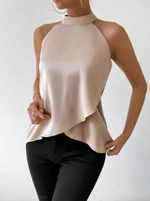 Chiquease 女式立领衬衫，下摆不对称，不对称上衣，外出上衣