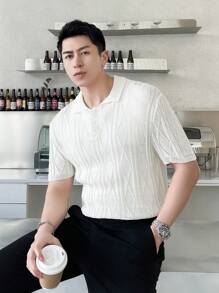 Claim Dot 男款休閒針織短袖polo衫 - 白色 - 查看 6