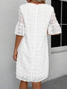 SHEIN Clasi Women's Swiss Dot Ruffle Sleeve Dress - Beige - View 2