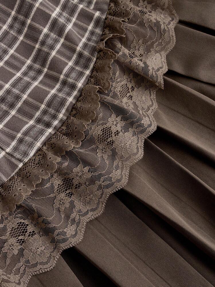 Lace Trim Grid Pattern Dress