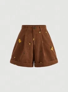 SHEIN MOD Ladies' Embroidered Corduroy Shorts - Multicolor - View 1