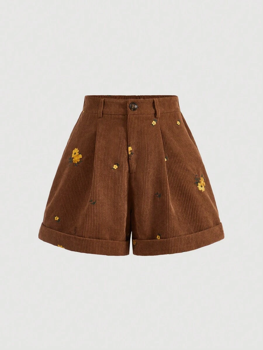 SHEIN MOD Ladies' Embroidered Corduroy Shorts - Multicolor - View 1