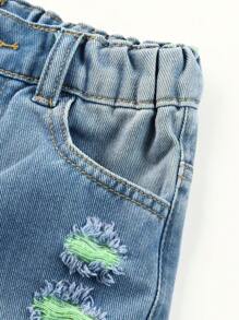 男童可愛淺藍色牛仔短褲,適用於戶外活動 - 中等水洗藍 - 查看 4