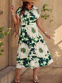 SHEIN Clasi Robe Imprimée Tie Dye Pour Femmes De Grande Taille - Vert - Voir 3