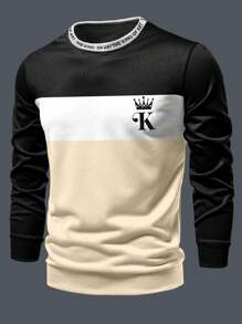 Manfinity Homme Men Crown & Letter Graphic Colourblock Sweatshirt - Multicolor - View 1