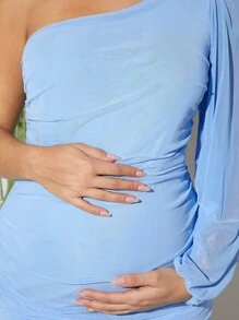 Loomaby Maternity Elegant Bodycon Mini Dress For Baby Shower Party