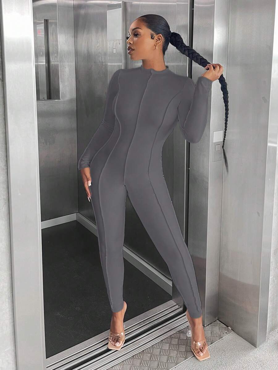 SHEIN SXY 女款立領長袖連身褲 - 深灰色 - 查看 1
