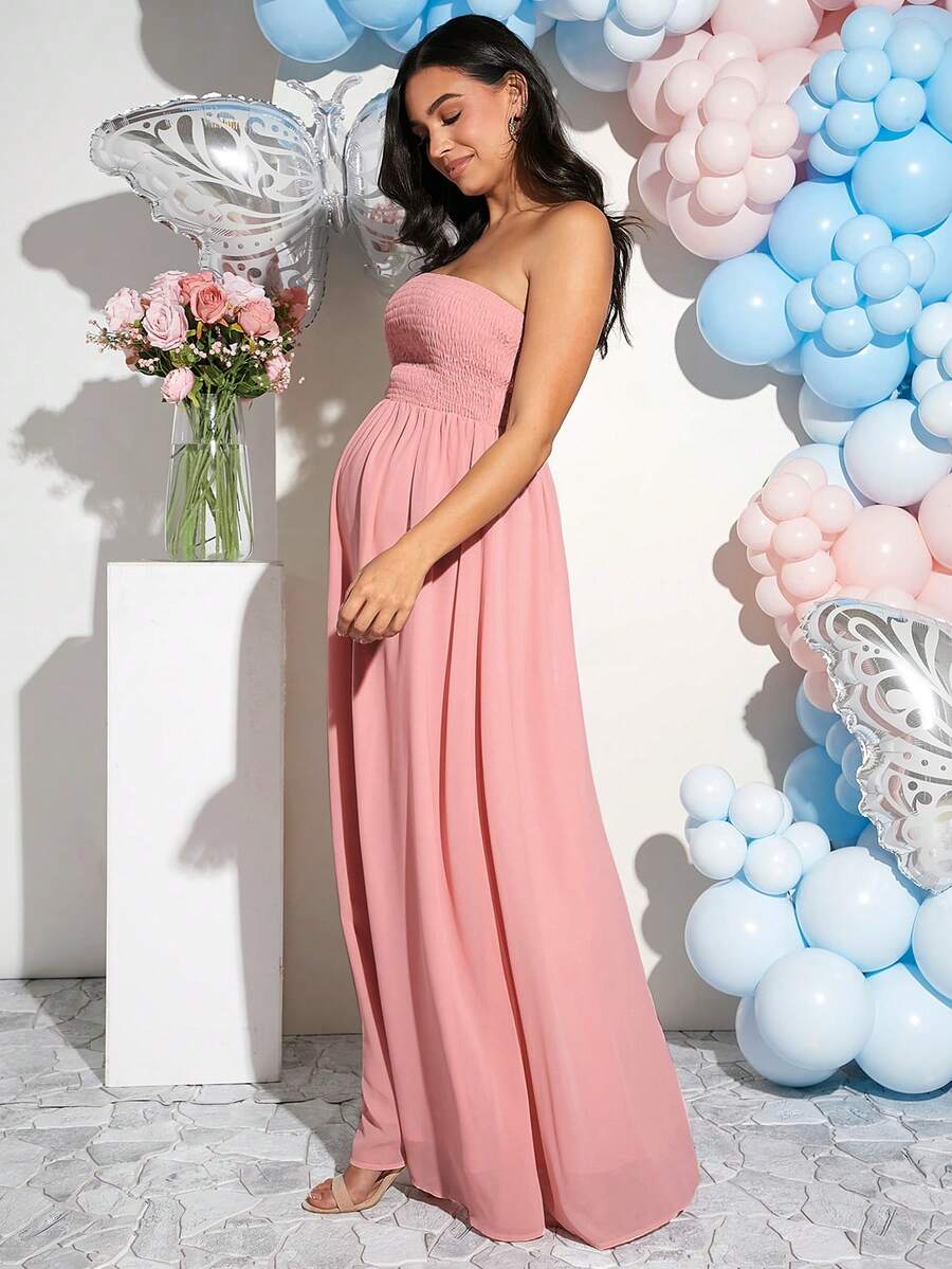 SHEIN Loomaby Gender Reveal Dress Elegant Maternity Party Long Dress