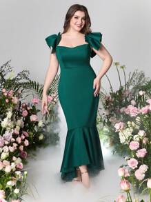 Dark Green Bridesmaid Dresses Plus Size Green Ruffled Edge Evening Formal Dress - Green - View 1