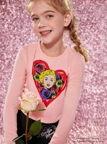 Marilyn Monroe X SHEIN 少女人像圖形束口側邊褶皺t恤 - 粉色 - 查看 6