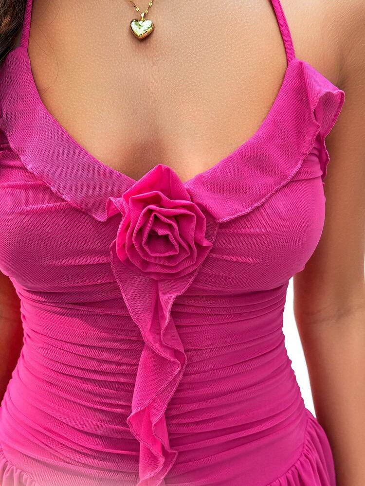 Women's Casual Vacation Style Halter Neck Mini Dress, Fit And Flare