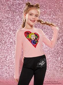 Marilyn Monroe X SHEIN 少女人像圖形束口側邊褶皺t恤 - 粉色 - 查看 5