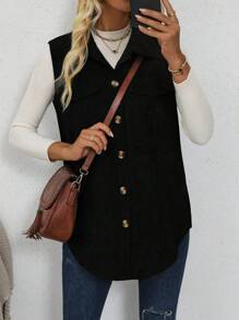 SHEIN LUNE سترة نسائية بدون أكمام وياقة كوردوراي