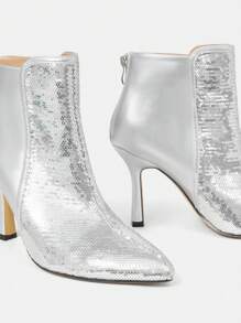 CUCCOO SZL Gợi cảm Và Đúng mốt Màu bạc Long lanh Pointed Toe Giày bốt ngắn Với 9.5cm Giày cao gót , Dây kéo bên Khép kín , Giải trí Phong cách , Đối với phụ nữ In Mùa thu Và Mùa Đông - Bạc - Xem 5