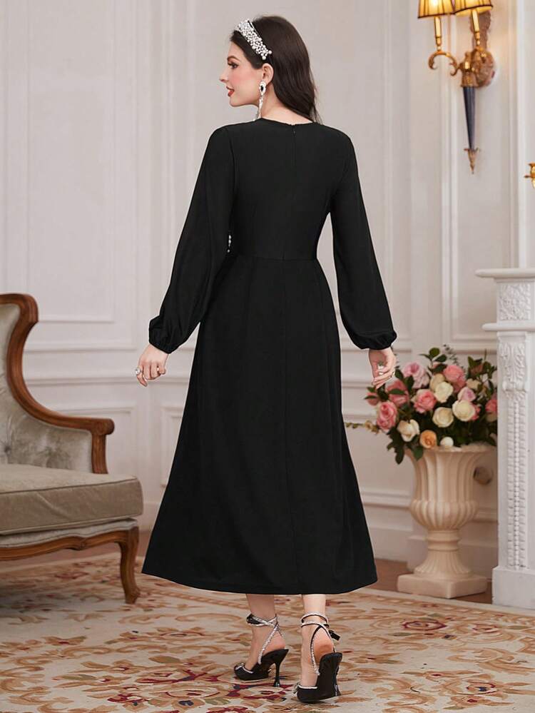 Women's Rhinestone Decorated Lantern Sleeve Dress